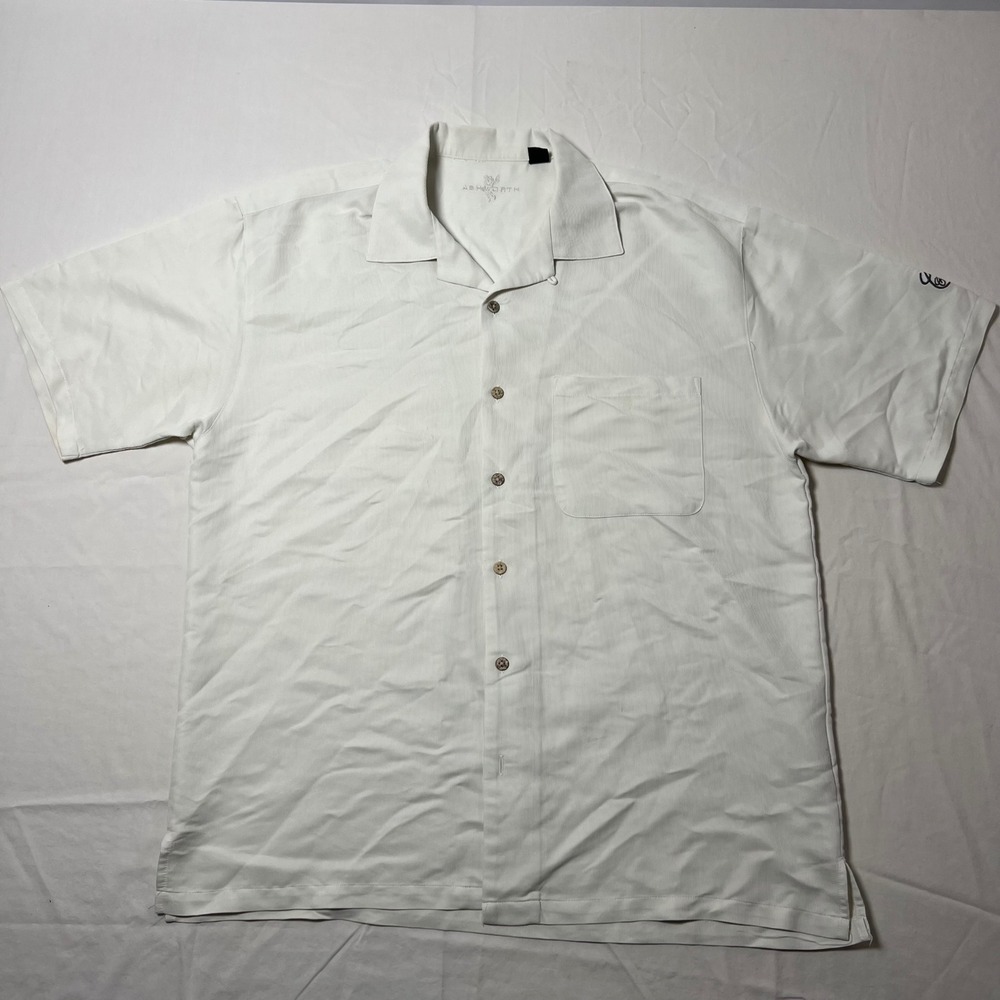 Ashworth Mens‎ Large White Textured Short Sleeve Button Down Collar Golf Shirt